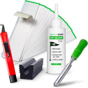 imageWedge Guys Golf Grip Kits for Regripping Golf Clubs  Professional Quality  Options Include Hook Blade 15 or 30 Tape Strips 5 or 8 oz Solvent Grip Tape Remover Bench Vise ampamp Rubber ClampPremium Grip Kit